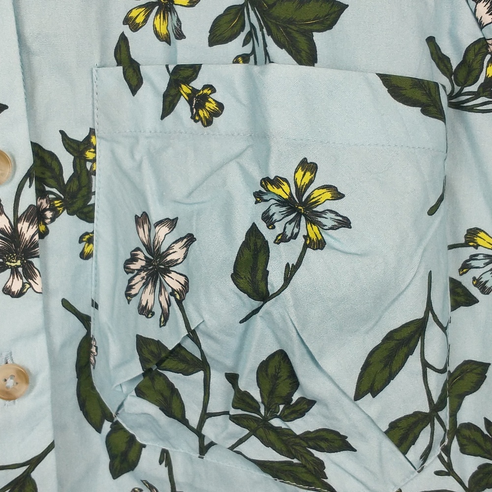 Maeve Light Blue Floral Puff Sleeve Button Front Blouse - Picture 5 of 10